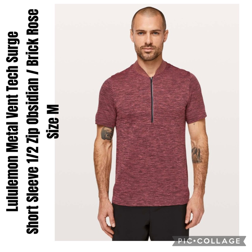 Lululemon Metal Vent Tech Surge Short Sleeve 1/2 Zip Obsidian/Brick Rose Size M